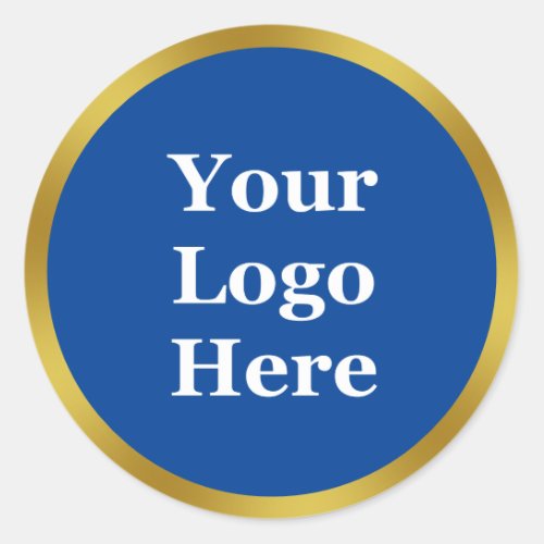 Elegant Blue and Faux Gold Your Logo Here Classic Round Sticker