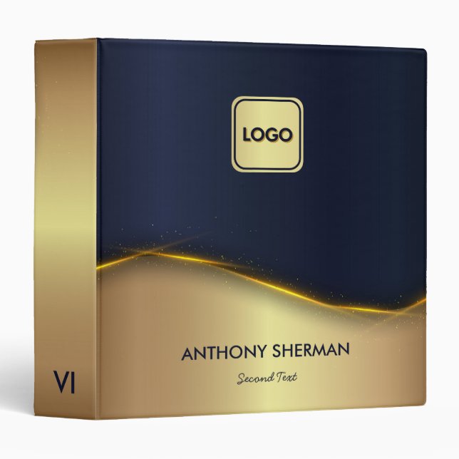 Elegant Blue and Gold 3 Ring Binder (Front/Spine)