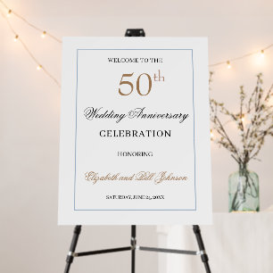 Elegant Blue and Gold 50th Anniversary Welcome Foam Board