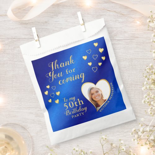 Elegant Blue and Gold 50th Birthday Thank You Favor Bag