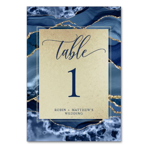 Elegant Blue and Gold Agate  Crystal Table Number