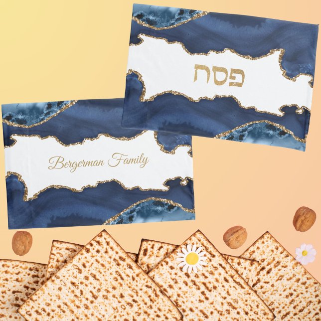 Elegant Blue and Gold Agate Passover  Pillow Case (Creator Uploaded)