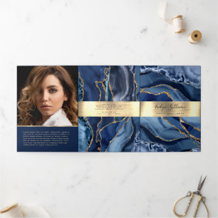Elegant Blue and Gold Agate Trifold Brochure