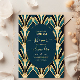 Elegant Blue and Gold Art Deco Bridal Invitation
