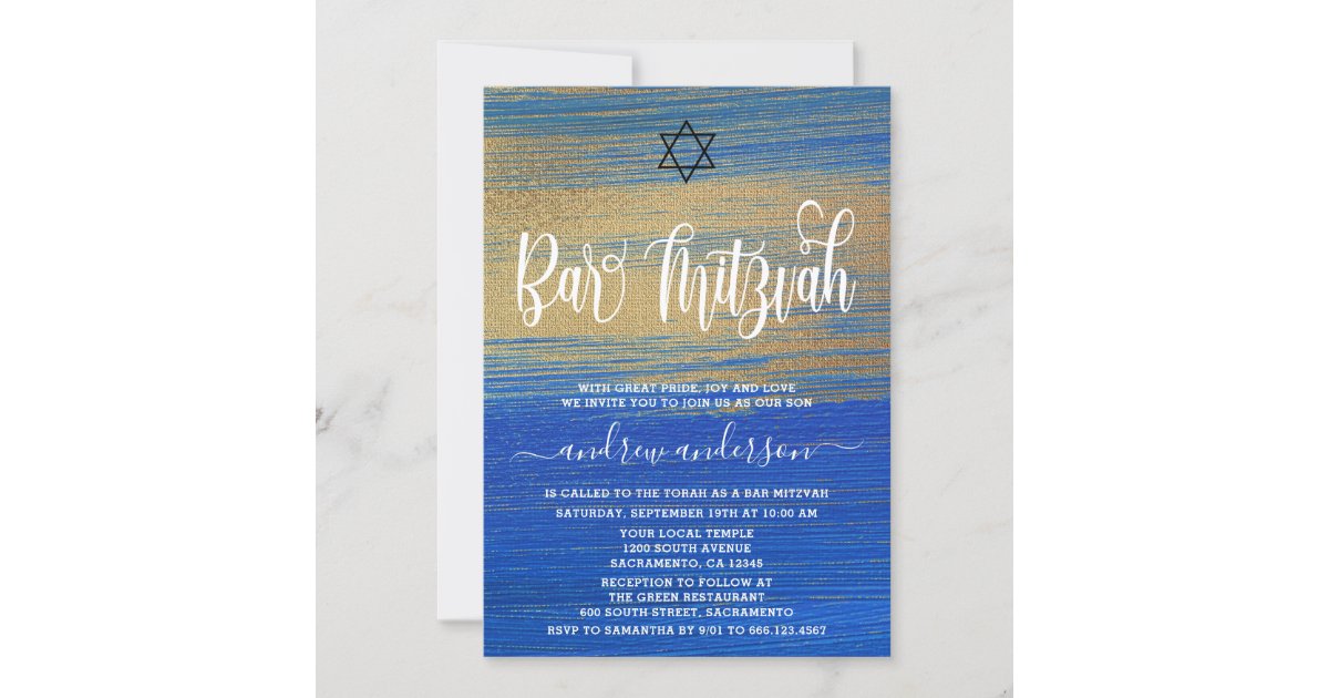 Elegant Blue And Gold Bar Mitzvah Invitation | Zazzle