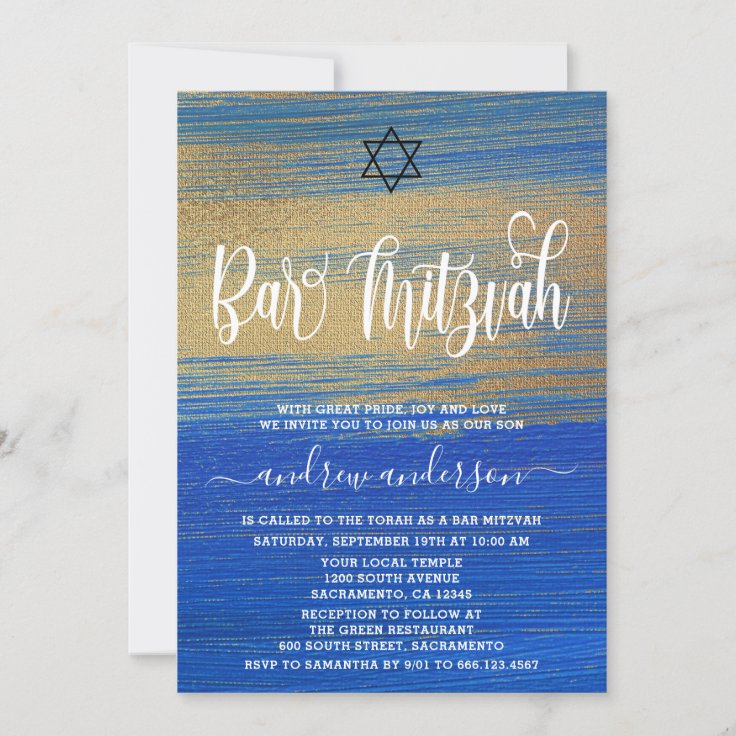 Elegant Blue And Gold Bar Mitzvah Invitation | Zazzle