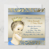 Elegant Blue and Gold Boys Tea Party Baby Shower Invitation (Back)