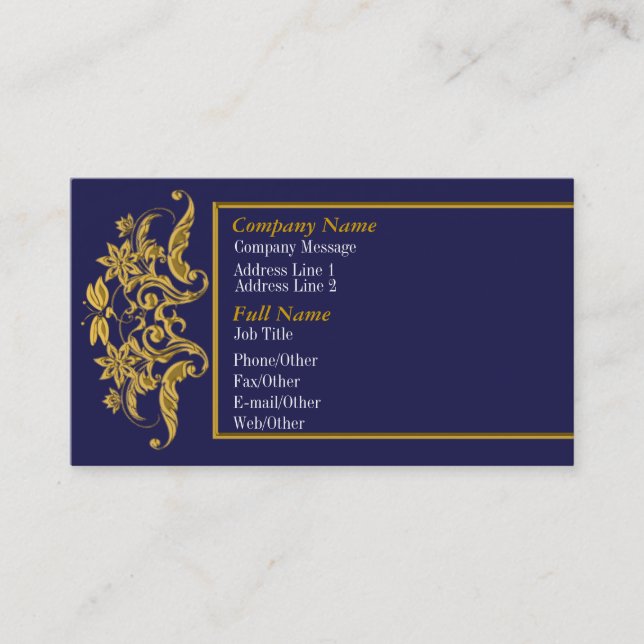 Elegant Blue And Gold Business Card Template (Front)