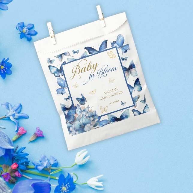 Elegant Blue and Gold Butterfly Baby in Bloom Favor Bag (Creator Uploaded)