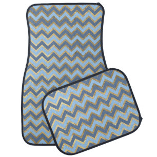 Elegant Blue and Gold Chevron Pattern Car Floor Mat