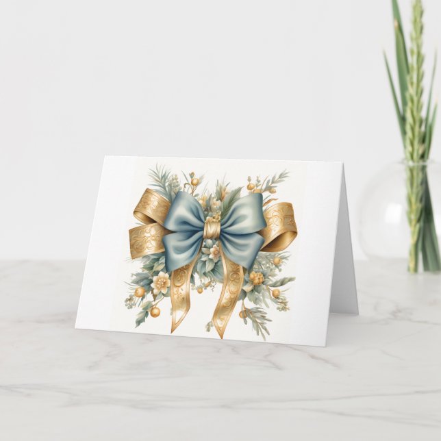 Elegant Blue and Gold  Christmas Card (Front)
