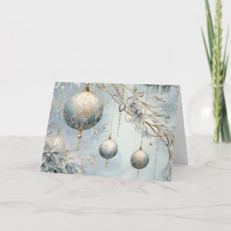 Elegant Blue and Gold Christmas Ornaments Card