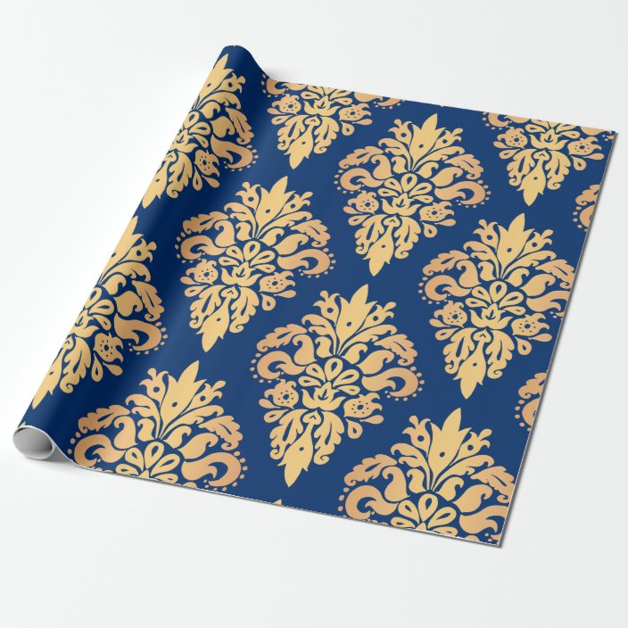Elegant Blue and Gold Classic Damask Pattern Wrapping Paper Elegant Blue and Gold Classic Damask Pattern Wrapping Paper