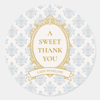 Elegant Blue and Gold Damask Bridal Shower Classic Round Sticker