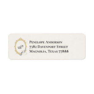 Elegant Blue and Gold Damask Bridal Shower Label