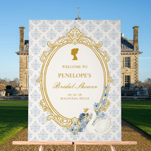 Elegant Blue and Gold Damask Bridal Shower Welcome Acrylic Sign