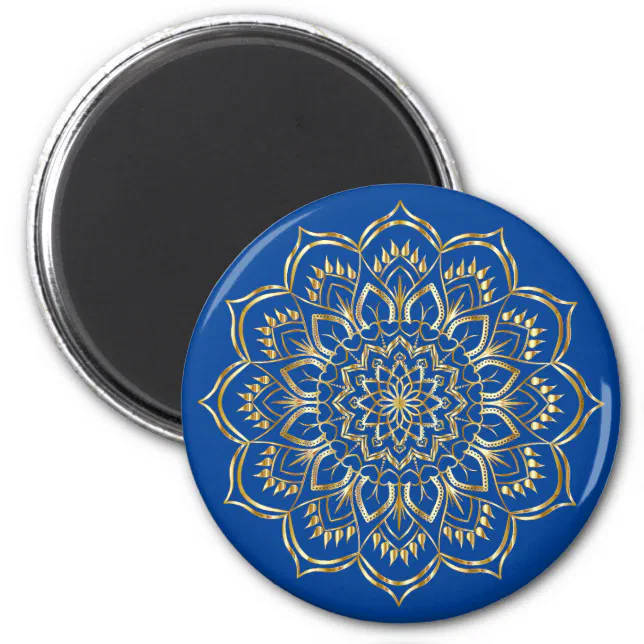 Elegant Blue and Gold Floral Mandala Pattern Magnet | Zazzle