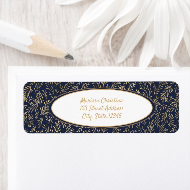 Elegant Blue and Gold Floral Pattern Label (Insitu)