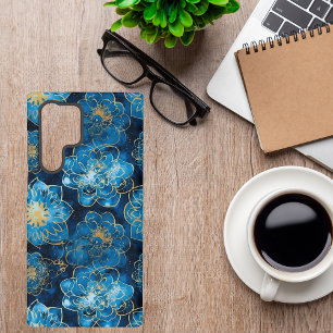 Elegant Blue and Gold Floral - Stylish Botanical  Samsung Galaxy S22 Ultra Case