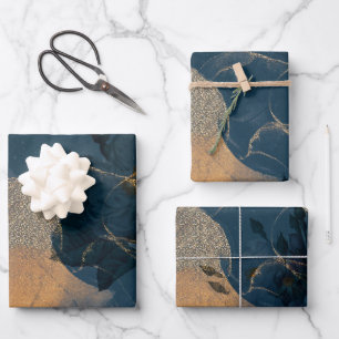 Elegant Blue and Gold Floral Vintage Wrapping Paper Sheets