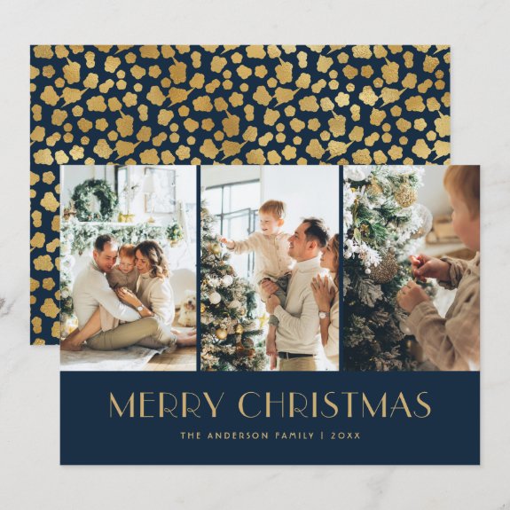 Elegant Blue and Gold Foil Stars Photo Christmas