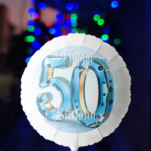 Elegant Blue and Gold Gemstone 50th Birthday Balloon
