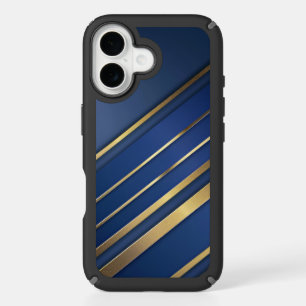 Elegant Blue and Gold Geometric Pattern iPhone 16 Case