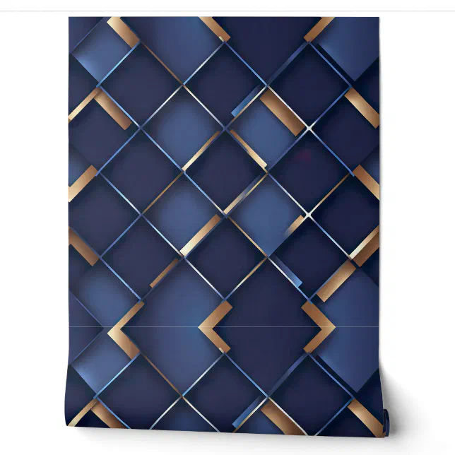 Elegant Blue and Gold Geometric Wallpaper | Zazzle