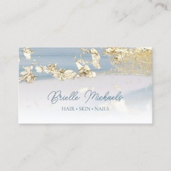 Elegant Blue And Gold Gilded Glitter Beauty Salon  Business Card by GirlyBusinessCards at Zazzle