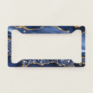 Elegant Blue and Gold Glitter Ocean Agate License Plate Frame