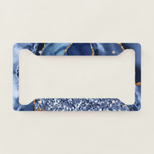 Elegant Blue and Gold Glitter Ocean Agate License Plate Frame