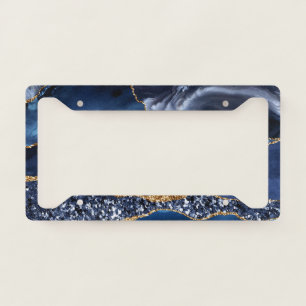Elegant Blue and Gold Glitter Ocean Agate License Plate Frame