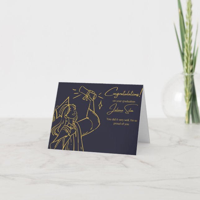 Elegant Blue and Gold Graduation Card (Front)