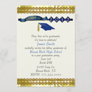 Elegant Blue and Gold Graduation Party Invitation