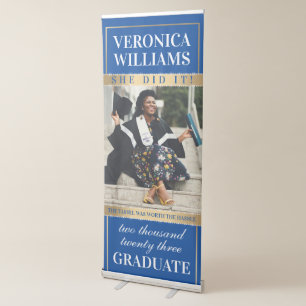 Elegant Blue and Gold Graduation Retractable Banner