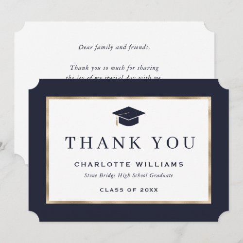 Elegant Blue and Gold Graduation Thank You Card