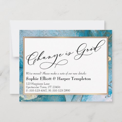 Elegant Blue and Gold Ink New Address Announcement
