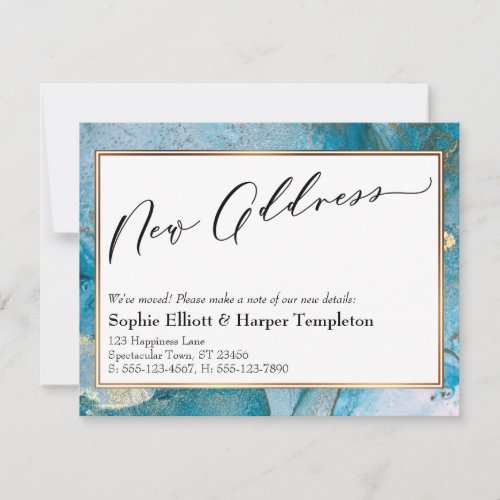 Elegant Blue and Gold Ink New Address Announcement