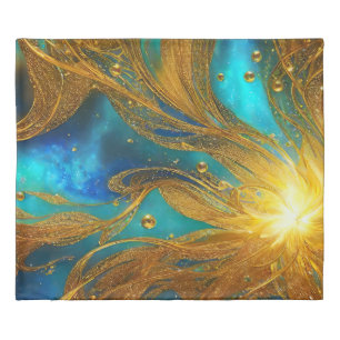 Elegant Blue and Gold King Size Duvet Cover