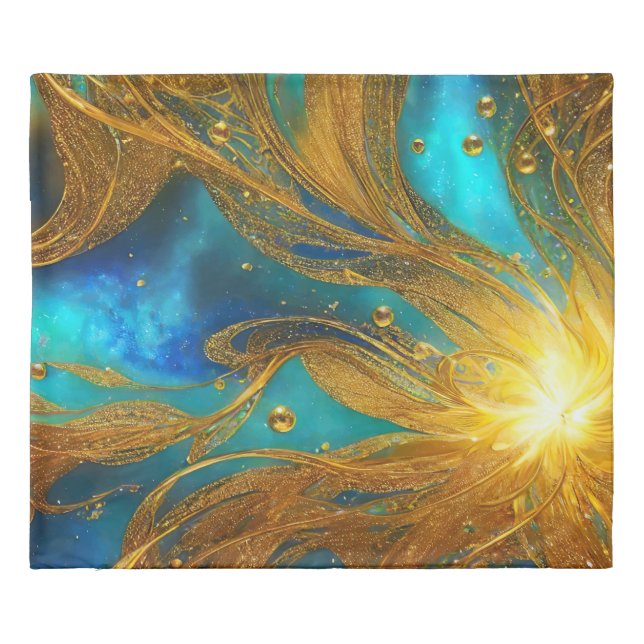 Elegant Blue and Gold King Size Duvet Cover (Back)
