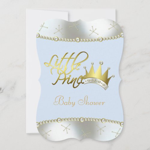 Elegant Blue and Gold Little Prince Baby Shower Invitation