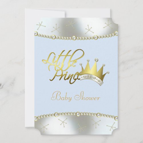 Elegant Blue and Gold Little Prince Baby Shower Invitation