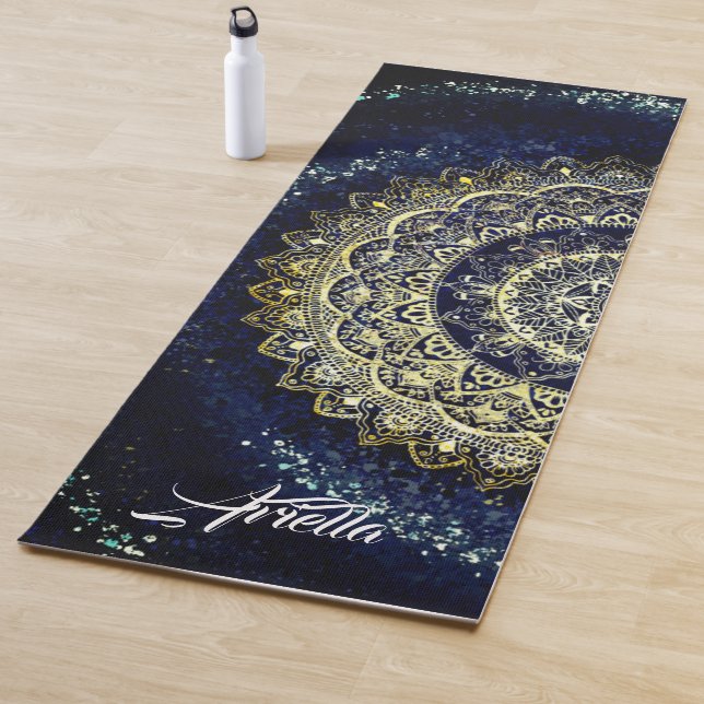 Elegant Blue and Gold Mandala Abstract Art Yoga Yoga Mat (In Situ)