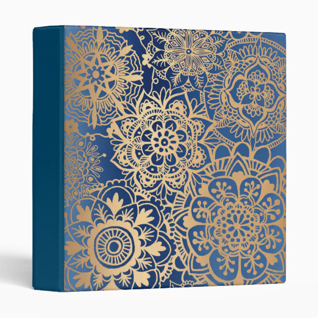 Elegant Blue and Gold Mandala Pattern 3 Ring Binder | Zazzle