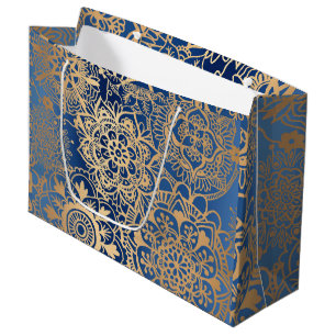 Elegant Blue and Gold Mandala Pattern Large Gift Bag