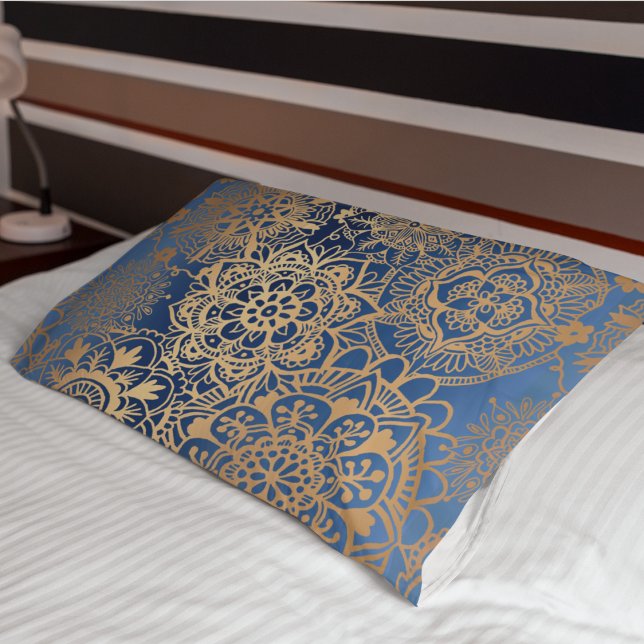 Elegant Blue and Gold Mandala Pattern Pillow Case (Creator Uploaded)