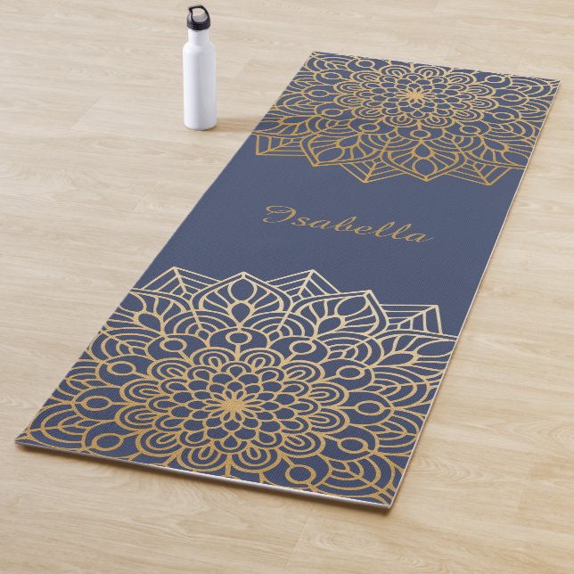 Elegant Blue and Gold Mandala Personalize Yoga Mat (In Situ)