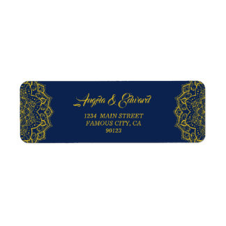 Elegant Blue And Gold Mandala Return Address Label