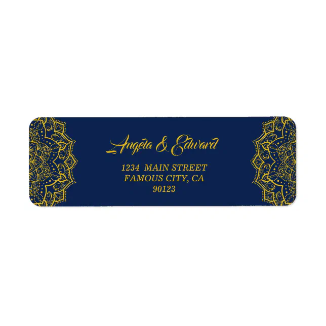 Elegant Blue And Gold Mandala Return Address Label | Zazzle