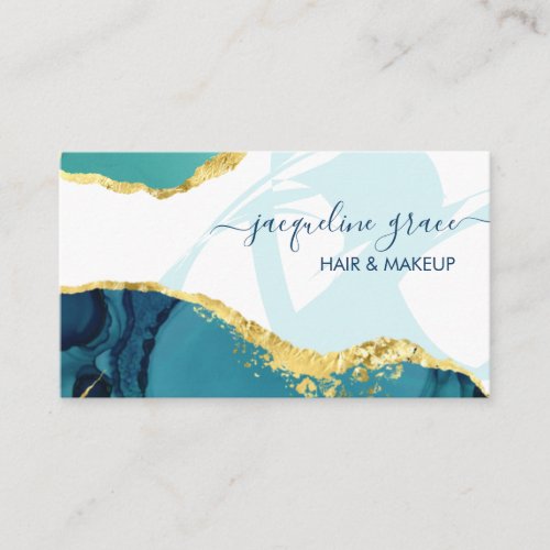 Elegant Blue and Gold Marble Agate Modern Chic Business Card